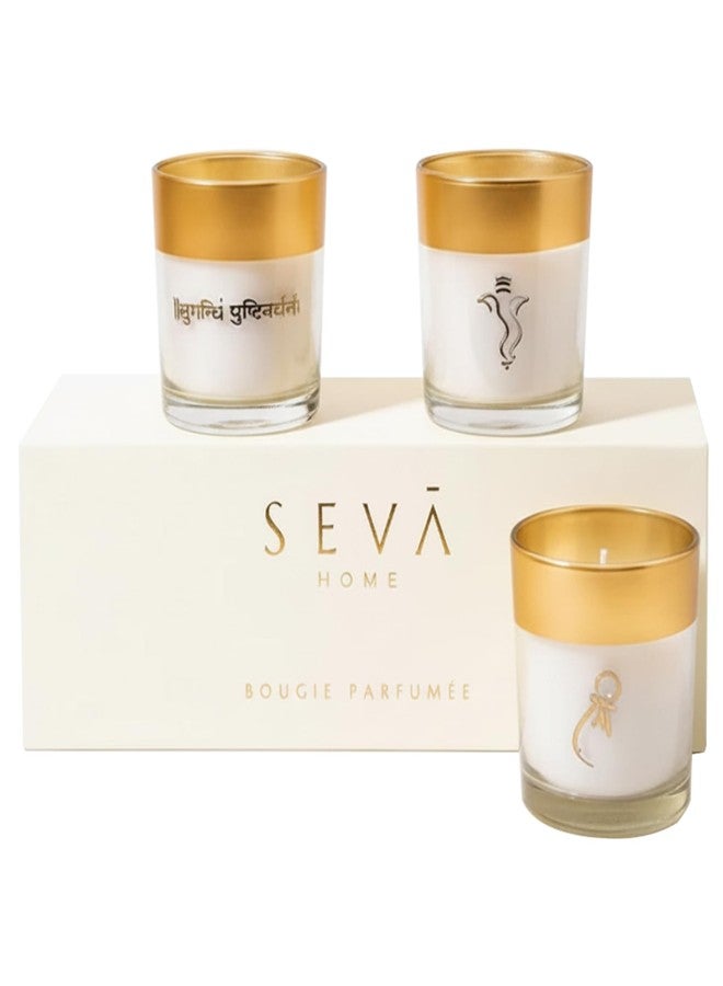 SEVA HOME Enchante Scented Candle Gift Set | Pack of 3 | Orchid, Jasmine & White Musk | 25H Burn Each | Natural Soy Wax | Festive Décor & Luxury Gifting - Image 1